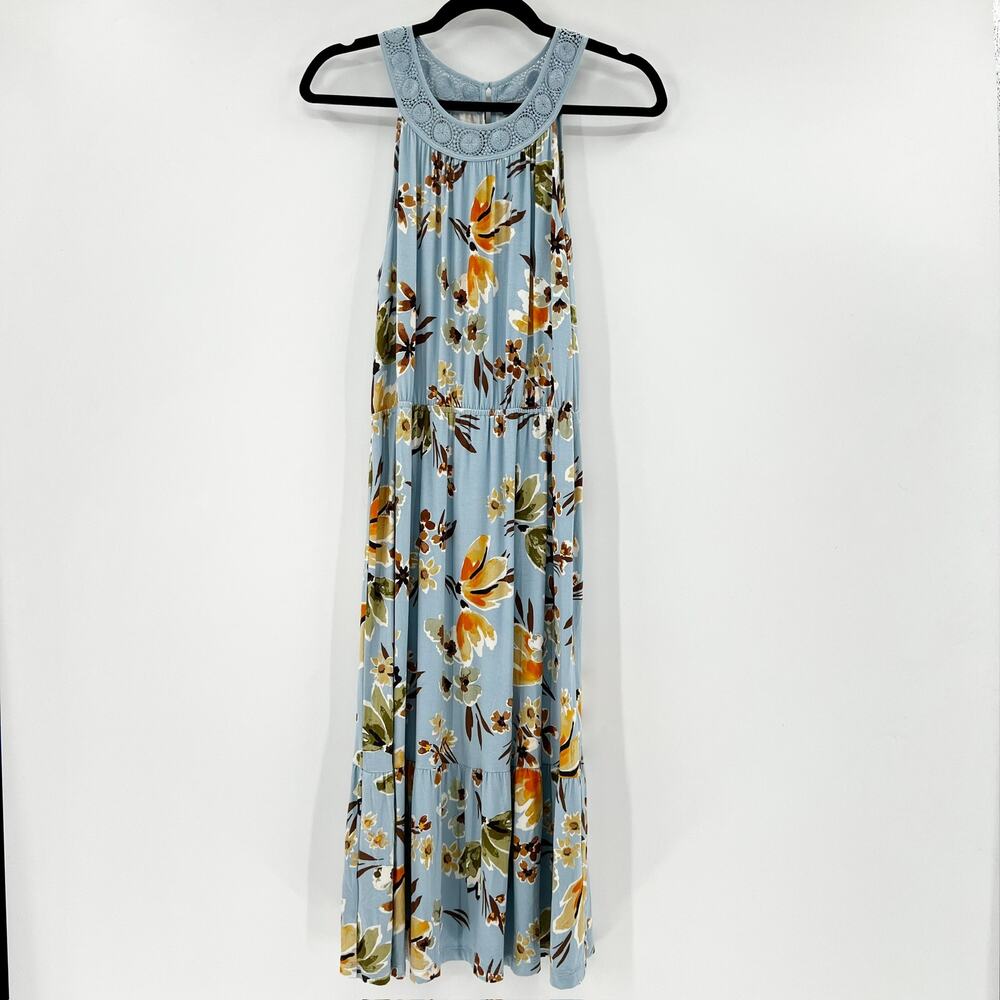 NWT DanielRainn Women's Blue Floral Sleeveless Crochet Midi Dress Size M
